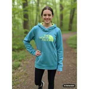 The North Face Hoodie Womens S Pullover Aqua Blue Green Logo Athletic‎